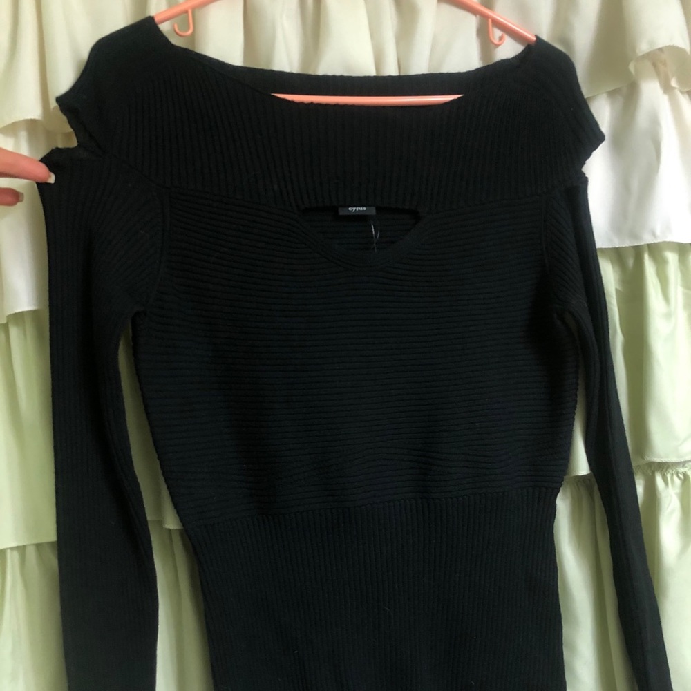 SOLD NWT Black Ribbed Sweater w/Trendy Cutouts
